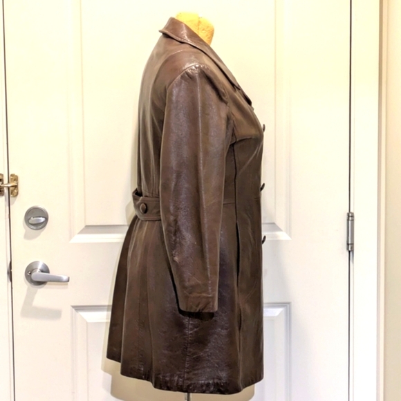 🇨🇦 Gorgeous 70s Trojan 20/XL Brown Leather Trench Coat Made in Canada - Picture 3 of 13